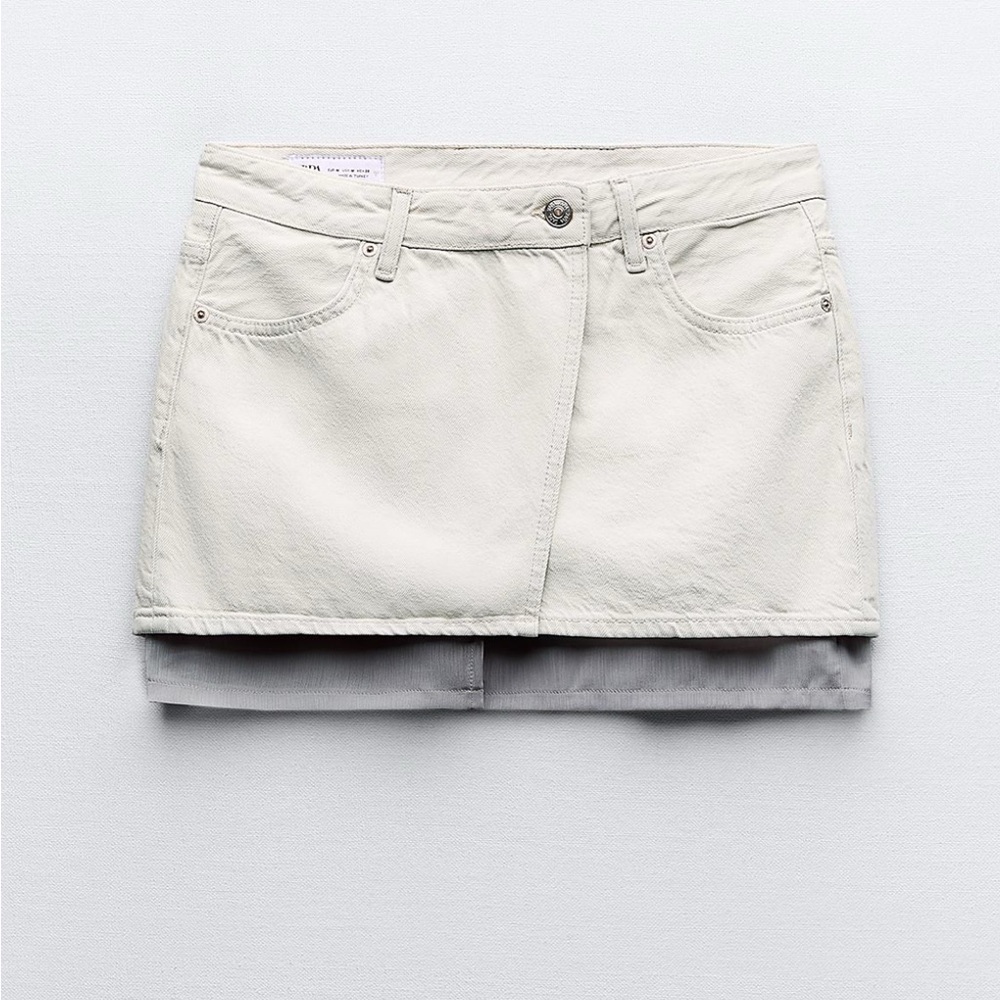 NWT Zara denim white organza mini skirt S